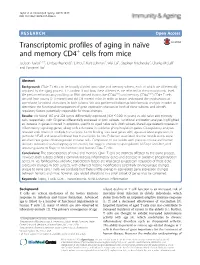 Transcriptomic Profiles of Aging in Naïve and Memory CD4+ Cells From