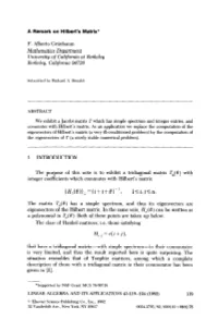 A Remark on Hilbert's Matrix* F. Albert0 Griinbaum Mathematics