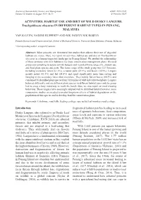 ACTIVITIES, HABITAT USE and DIET of WILD DUSKY LANGURS, Trachypithecus Obscurus in DIFFERENT HABITAT TYPES in PENANG, MALAYSIA