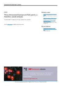 Three-Dimensional Background Field Gravity: a Hamilton--Jacobi Analysis