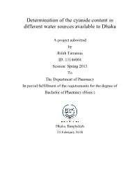 Determination of the Cyanide Content in Different Water Sources Available to Dhaka