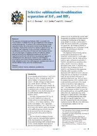 Selective Sublimation/Desublimation Separation of Zrf4 and Hff4 by C.J