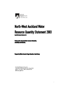 TP194 North-West Auckland Water Resource Quantity Statement 2003