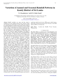 Variation of Annual and Seasonal Rainfall Patterns in Kandy District of Sri Lanka