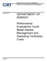 GAO-19-5, DEPARTMENT of ENERGY: Performance Evaluations