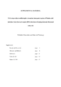 SUPPLEMENTAL MATERIAL UGA Stop Codon Readthrough to Translate