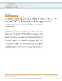 Genome-Wide Analyses Identify a Role for SLC17A4 and AADAT in Thyroid Hormone Regulation