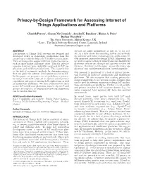 Privacy-By-Design Framework for Assessing Internet of Things Applications and Platforms