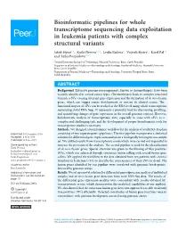 Bioinformatic Pipelines for Whole Transcriptome Sequencing Data Exploitation in Leukemia Patients with Complex Structural Variants