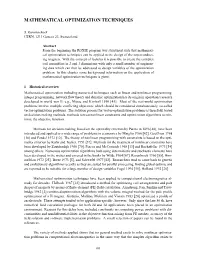 Mathematical Optimization Techniques