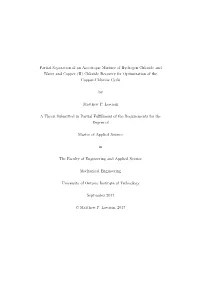 Partial Separation of an Azeotropic Mixture of Hydrogen Chloride and Water and Copper (II) Chloride Recovery for Optimization of the Copper-Chlorine Cycle