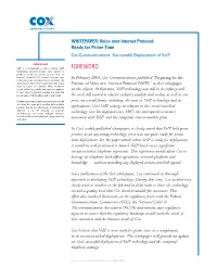 Voice Over Internet Protocol: Ready for Prime Time Cox Communications' Successful Deployment of Voip