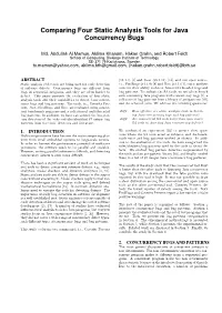 Comparing Four Static Analysis Tools for Java Concurrency Bugs