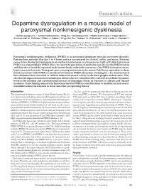 Dopamine Dysregulation in a Mouse Model of Paroxysmal Nonkinesigenic Dyskinesia