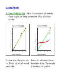 Assessing Normality I) Normal Probability Plots : Look for The