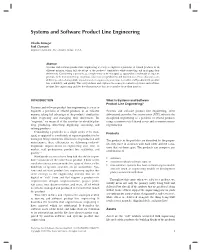 Systems and Software Product Line Engineering