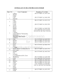 1 CENTRAL LIST of Obcs for the STATE of DELHI Entry No Caste
