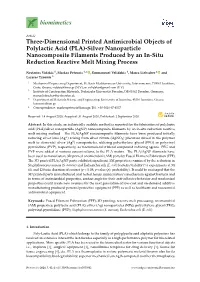Silver Nanoparticle Nanocomposite Filaments Produced by an In-Situ Reduction Reactive Melt Mixing Process