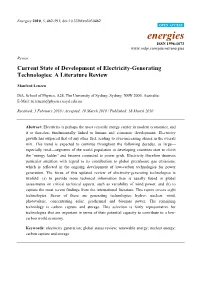 Current State of Development of Electricity-Generating Technologies: a Literature Review