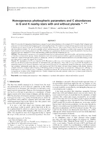 Homogeneous Photospheric Parameters and C Abundances in G