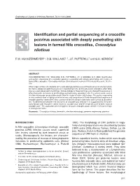 Identification and Partial Sequencing of a Crocodile Poxvirus Associated with Deeply Penetrating Skin Lesions in Farmed Nile Crocodiles, Crocodylus Niloticus