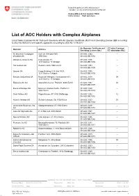 List of AOC Holders with Complex Airplanes