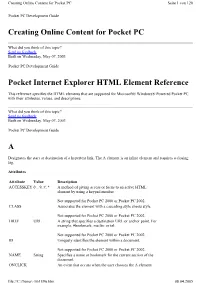 Creating Online Content for Pocket PC Pocket Internet Explorer HTML