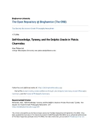 Self-Knowledge, Tyranny, and the Delphic Oracle in Plato's Charmides