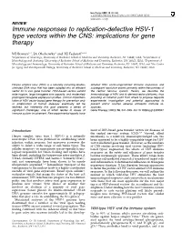 Immune Responses to Replication-Defective HSV-1 Type Vectors Within the CNS: Implications for Gene Therapy