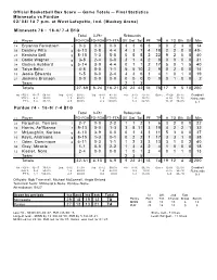 Official Basketball Box Score -- Game Totals -- Final Statistics Minnesota Vs Purdue 02/ 08/ 18 7 P.M