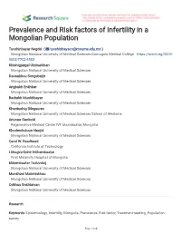 Prevalence and Risk Factors of Infertility in a Mongolian Population