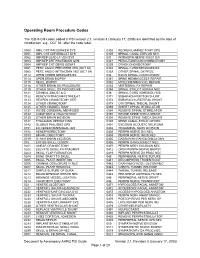 Operating Room Procedure Codes