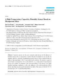A High Temperature Capacitive Humidity Sensor Based on Mesoporous Silica