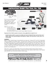 Instruction Sheet for Tool No. 738