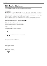 List of Rules of Inference 1 List of Rules of Inference