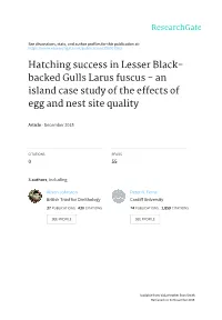 Hatching Success in Lesser Black- Backed Gulls Larus Fuscus - an Island Case Study of the Effects of Egg and Nest Site Quality
