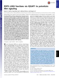RSPO–LGR4 Functions Via IQGAP1 to Potentiate Wnt Signaling