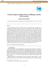 Urban Transport in India: Issues, Challenges, and the Way Forward