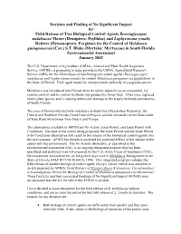 Decision and Finding of No Significant Impact for Field Release of Two