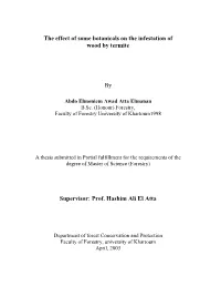The Effect of Some Botanicals on the Infestation of Wood by Termite By