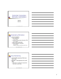Redundant Computation Elimination Optimizations