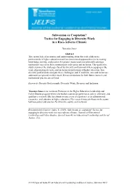 Subversion Or Cooptation? Tactics for Engaging in Diversity Work in a Race-Adverse Climate