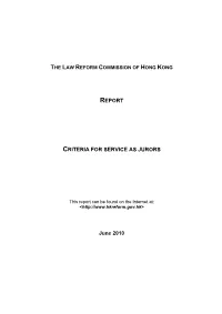Law Reform Commission's Report on "Criteria for Service As Jurors"