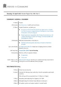 Order Paper for Tue 13 Apr 2021