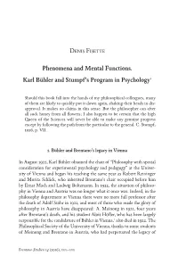 Phenomena and Mental Functions. Karl Bühler and Stumpf's Program
