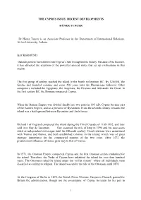 The Cyprus Issue: Recent Developments