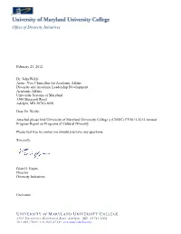 University of Maryland University College’S (UMUC) FY2011-2012 Annual Progress Report on Programs of Cultural Diversity