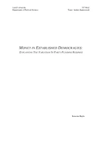Money in Established Democracies: Explaining the Variation in Party Funding Regimes