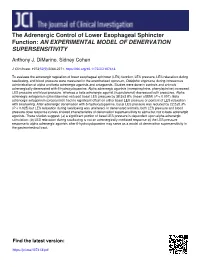 The Adrenergic Control of Lower Esophageal Sphincter Function: an EXPERIMENTAL MODEL of DENERVATION SUPERSENSITIVITY