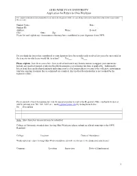 Application for Return to Ohio Wesleyan